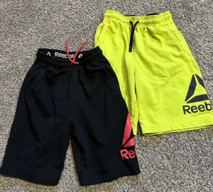 Two Pair Reebok Boys Shorts Size 8, Preowned VG Cond, Black/red, Lime/black - Picture 1 of 3