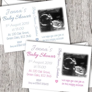 Personalised Baby Shower Invitations ~ Your own photo/scan ~ Baby Girl/Boy D1 - Picture 1 of 3