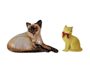 Cat Magnet Set Of 2 Siamese Ceramic  Vintage Plastic W Bow  - Picture 1 of 8