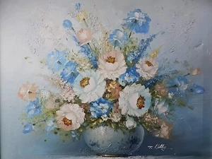 Vintage T Kelly Oil Painting Signed Wood Frame Authentic One Of A Kind Floral - Picture 1 of 11