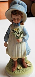 Vintage Holly Hobbie Creation Porcelain Figurine Girl with Flowers 1973 8" HHF-2 - Picture 1 of 5