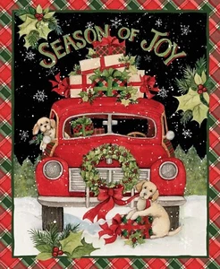 Season of Joy Puppies Dog Christmas Fabric Panel, 36 x 45, Quilting Crafting Sew - Picture 1 of 5