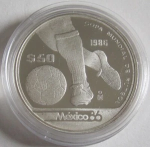 México 50 Pesos 1986 Fútbol Mundial Regate 1/2 Oz Plata Prueba - Imagen 1 de 2