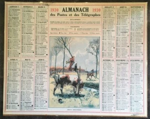 1930 ALMANACH des Postes et des Telegraphes France Calendar Fox Hunting Cow Post - Picture 1 of 4