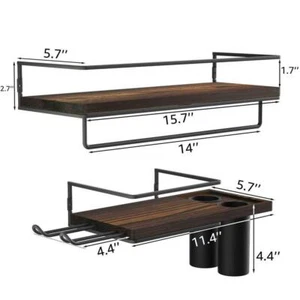 Decorative Floating Wall Shelf 15.7" x 6" Pine Wood/Metal Brown/Black (Set of 3) - Picture 1 of 1
