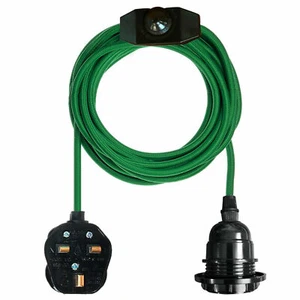Cable flexible de tela 2M Reino Unido enchufe lámpara colgante conjunto de luces soporte de bombilla E27 + interruptor - Imagen 1 de 27