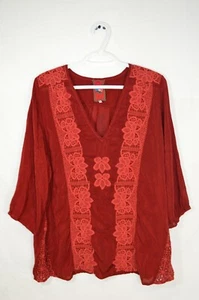 Johnny Was Red Embroidered Floral Tunic Womens Shirt Med T35 - Picture 1 of 6