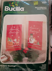 Vtg Bucilla Embroidery Kit Christmas Heirloom Guest hand Towels #82021 sealed