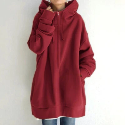 Womens Long Sleeve Zip Up Jumper Hoodie Hooded Jacket Ladies Cardigan Coat S-5XL - Image 1 of 4