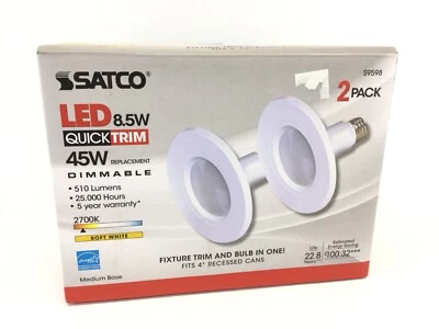 (X2) SATCO 8.5 watt; Downlight Retrofit LED; 4" Trim; 2700K; Medium base; 120v - Image 1 of 3
