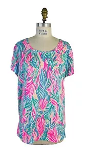 Top Lilly Pulitzer Etta scollo a scoop manica corta multi tartaruga marina sera taglia L - Foto 1 di 7