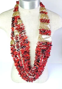 Sobral Fragments Ravi Red & Gold Beads Huge Runway Artist Made Necklace - Picture 1 of 5