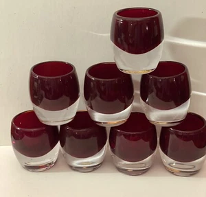 8 Ruby Red Crate & Barrel Blown Glass Votive Candle Holders Diva 3.25" HEAVY - Picture 1 of 9