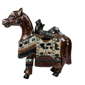 MCM Horse Figurine Vietnam Ceramic with a Bird Saddle L25cm Circa 1970 - Picture 1 of 17