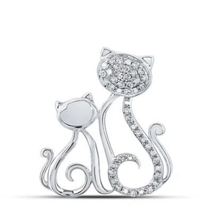 10K WHITE GOLD ROUND DIAMOND CAT KITTY ANIMAL PENDANT 1/8 CTTW - Picture 1 of 1