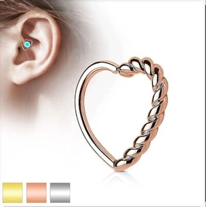 Half Braided Heart Ear Cartilage Tragus Rook Snug Daith Hoop Rings Piercing 16g - Picture 1 of 2