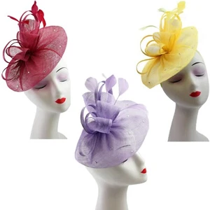 Sinamay Bänder Feder Fascinator mit Diamanten Hochzeit Rennen Stirnband Damen - Bild 1 von 14
