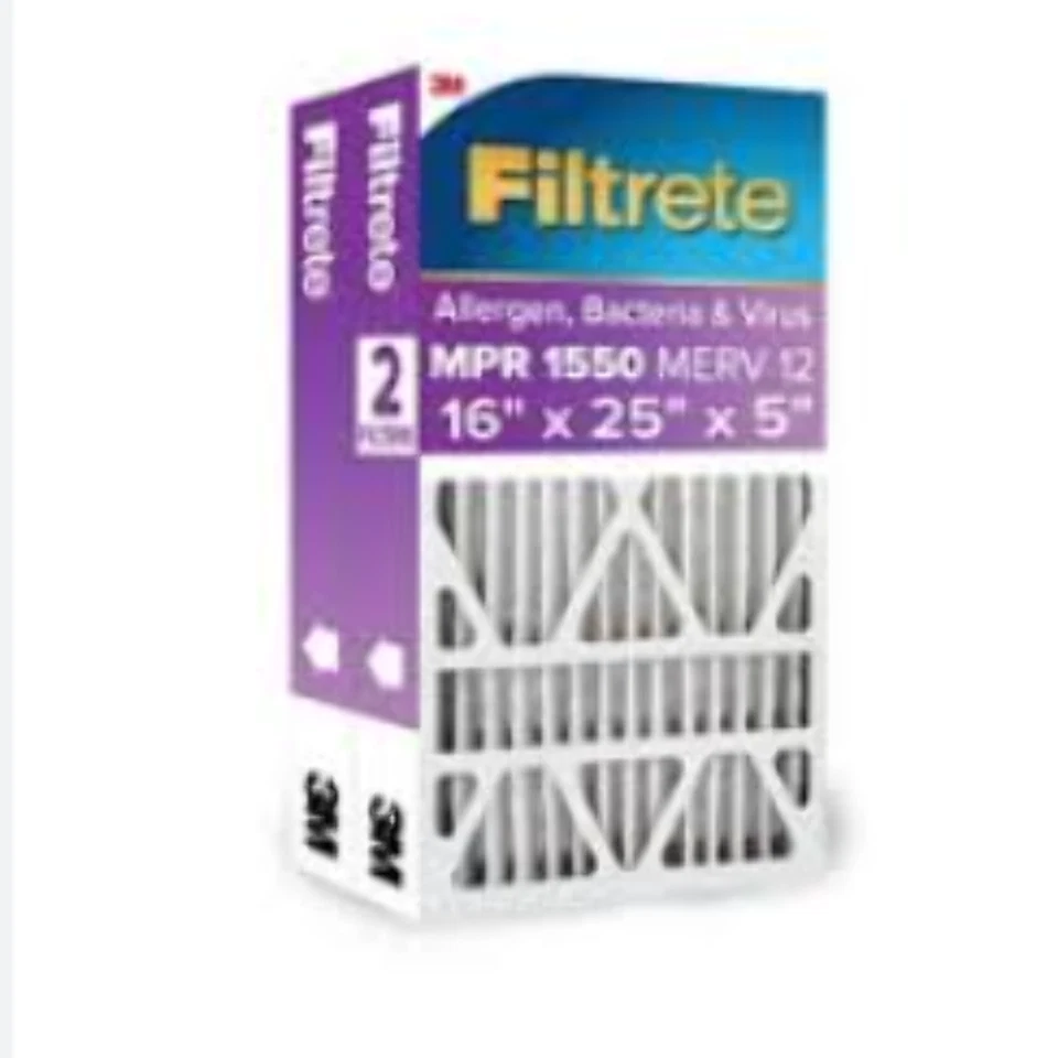 Filtrete 16-in W x 25-in L x 5-in MERV 12 1550 MPR Allergen, 2 Pack(OPEN BOX) - Image 1 of 1