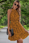 Premium Designer Dresses For Women Yellow Polka Print Halter Neck Skater Dress