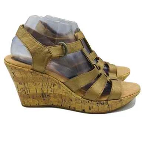 Sandalias BOC para mujer talla 10 Gold Born Concept cuero hebilla corcho cuña zapatos - Imagen 1 de 13