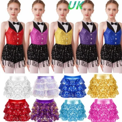 UK Kids Latin Jazz Dance Costume Fringe Samba Tango Sequins Tassel Leotard Dress - Image 1 of 4