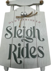 Altmodische Schlittenfahrten Wanddeko mit Glocken & Seilhänger rustikal Holz LESEN - Bild 1 von 8
