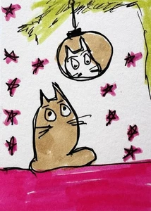 Tarjeta de arte en miniatura original ACEO pintura gato de Carole Collins M29 - Imagen 1 de 1