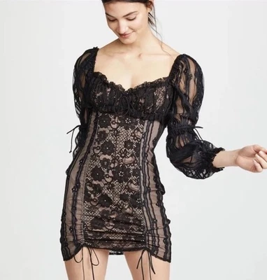 Mini Vestido For Love & Lemons Monroe Desnudo Negro Encaje Corbata Detalles Para Mujer S Foto 1 de 4