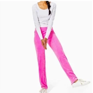 Lilly Pulitzer Hot Pink Velour Schlag Lounge Hose Y2K Freizeit Baumwolle Größe Small 8 - Bild 1 von 7