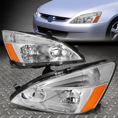 For 03-07 Honda Accord Sedan/Coupe OE Style Chrome/Amber Headlight Assembly Pair - Image 1 of 4