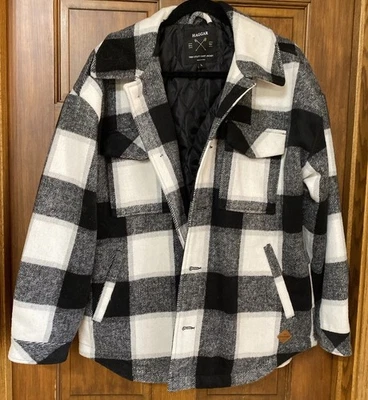 Jaqueta masculina HAGGAR L utilitária xadrez acolchoada forrada preta branca 48x29” lã - Imagem 1 de 4