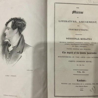 Antique Print - 1824 - LORD BYRON - FRONTISPIECE PORTRAIT  - image 1 of 2