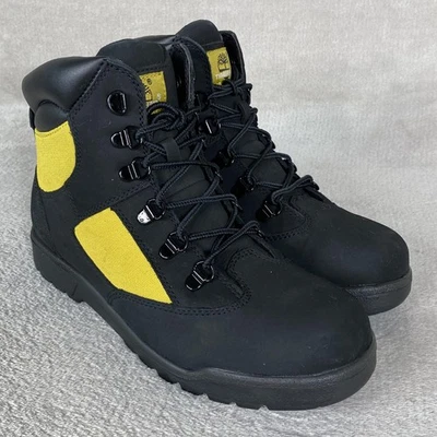 Timberland 6" Field Boots Boys Size 7 Black Yellow Leather Hiking Trail NEW - Image 1 of 4
