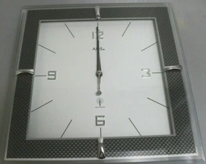 AMS 5855 Wanduhr Funkwanduhr Analog Eckig mit Glas & Carbon-Applikationen (t) - Bild 1 von 2