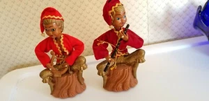 De Colección MCM Elfo de Navidad PIXIES Lobeco Piggybanks Años 60 8"" Flauta Lira - Imagen 1 de 8