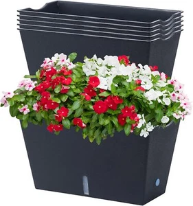 Window Box Planter 6 Pcs, 12.1 Inches Self Watering Plant Pots Black - Picture 1 of 7
