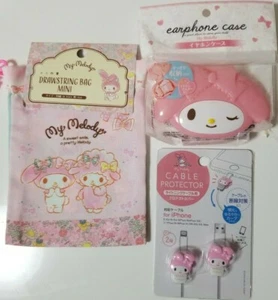 Sanrio My Melody 3-piece set Earphone case Cable cover Mini drawstring purse New - Picture 1 of 12