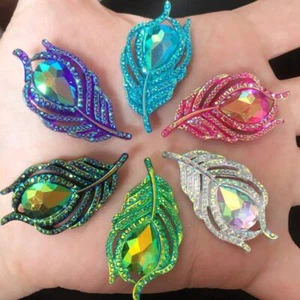 10pcs Peacock Feather Resin Flatback Rhinestone Scrapbooking Clothing Appliques - Picture 1 of 21