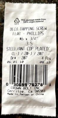 Lote de 3 tornillos de rosca Deco Phillips planos de #6x3/4" 4 por paquete Foto 1 de 3