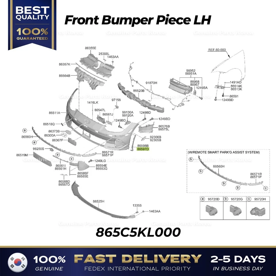 ⭐Genuine⭐ Front Bumper Piece LH 865C5KL000 for Hyundai Ioniq 6 - Изображение 1 из 1