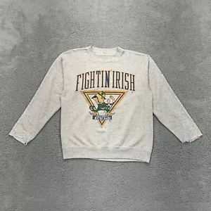 Vintage Notre Dame Fighting Irish Sweatshirt Mens Large Gray THRASHED Chopped - Picture 1 of 16