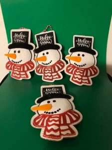 4 dicke Leinwand Schneemann Ornamente Hallo Schnee - Bild 1 von 3