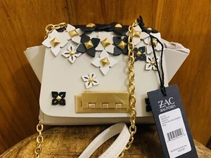 Bolso Bandolera Zac Posen Aplique Floral Eartha Mini Cadena Negro Niebla Nuevo con Etiquetas $325.00 - Imagen 1 de 9