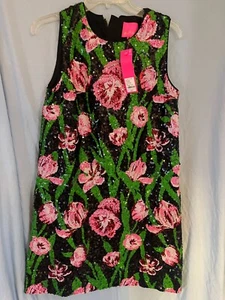 Lilly Pulitzer Axlee Sequin Shift Dress Size 4 NEW Onyx Black Rose Party Petal - Picture 1 of 12