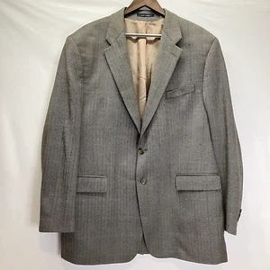 CHAPS Ralph Lauren Mens Gray Beige Herringbone 100% Wool Blazer Jacket Size 48L - Picture 1 of 6