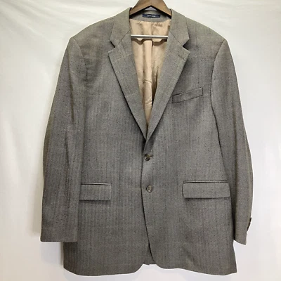 CHAPS Ralph Lauren Mens Gray Beige Herringbone 100% Wool Blazer Jacket Size 48L - Image 1 of 4