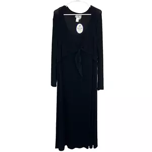 April Cornell Women 2XL Slinky Knit Maxi Dress Solid Black Round Neck Tie Bust - Picture 1 of 7