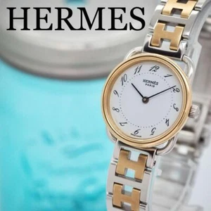 HERMES Arceau Watch Quartz 26mm White Dial Gold Belt SS Ladies Vintage Working - Picture 1 of 24
