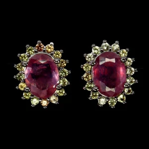 925 Sterling Silver Earrings Oval Ruby 8x6mm Sapphire Natural Gemstone Jewelry - Picture 1 of 14