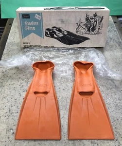 Vintage 70s 80s Sears Swim Fins - Orange - Small - With Box! Nice! Fast Shipping - Picture 1 of 24